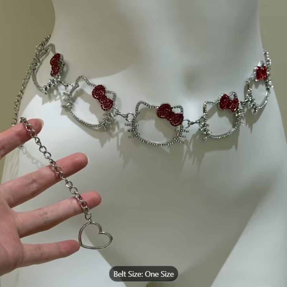 Hello Kitty Chain Belt Waist Jewelry – Adjustable Kawaii Silver Metal Girdle